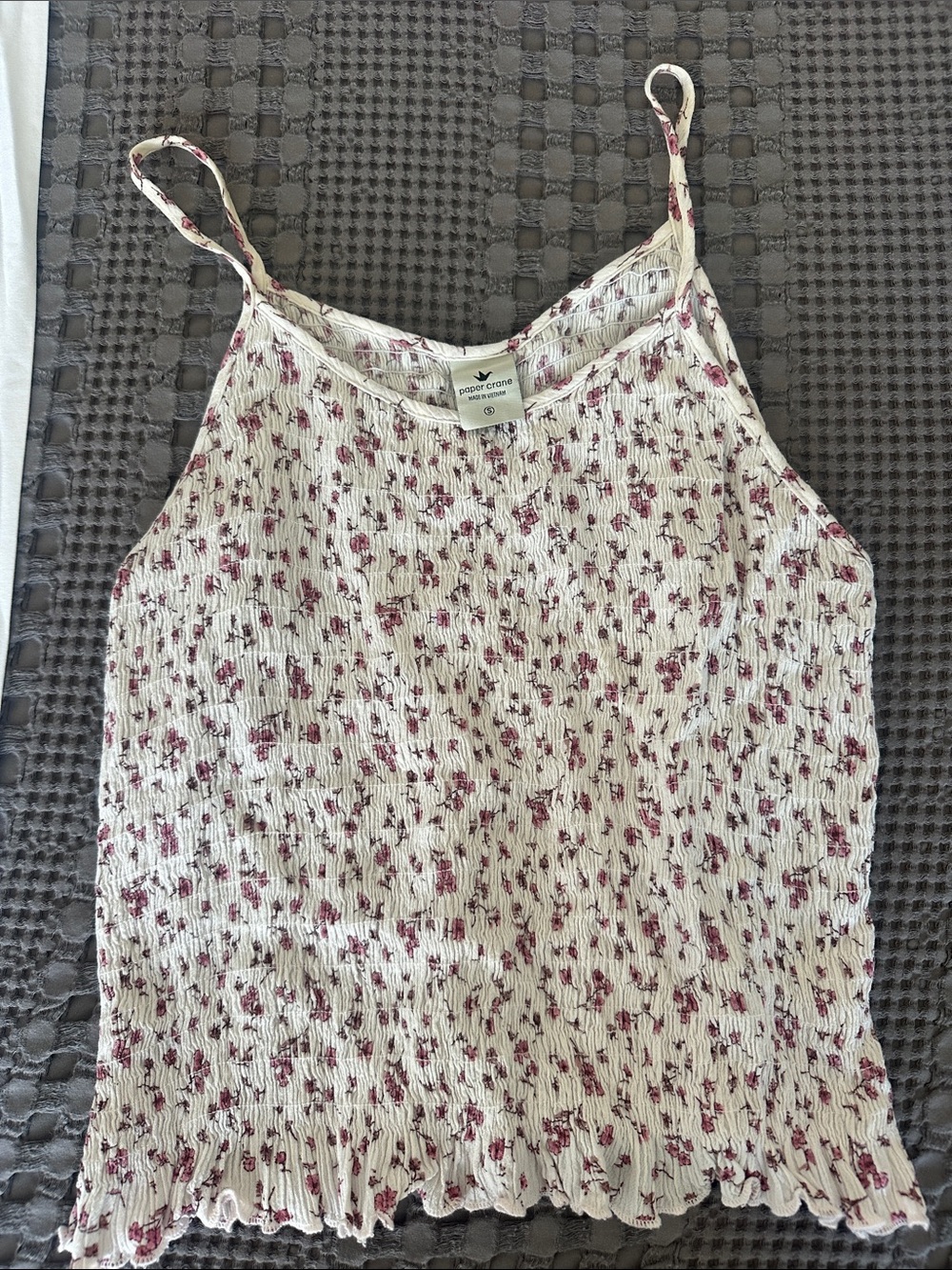 Paper Crane Cream Ribbed Floral Cami with Pink Flowers